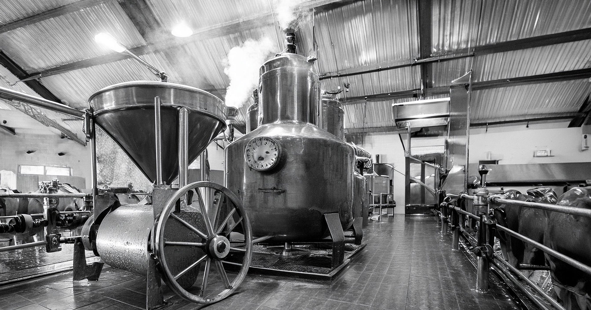 Die ehemalige Produktionshalle von Dr. Suwelack, symbolisch stehend für die Geschichte seit 1884.